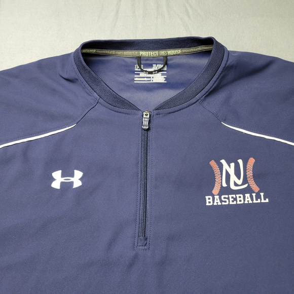 Under Armour 1/4 Baseball Pullover Warm Up Size XL Blue NL Logo Shirt - Picture 2 of 10